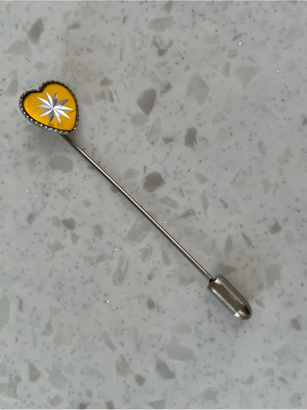Vintage Gold Tone Heart Starburst Stick Pin Brooch